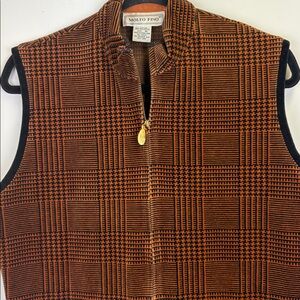 Vintage Molto Fino Velour Elegant Brown Checkered Women's Vest/ Size medium